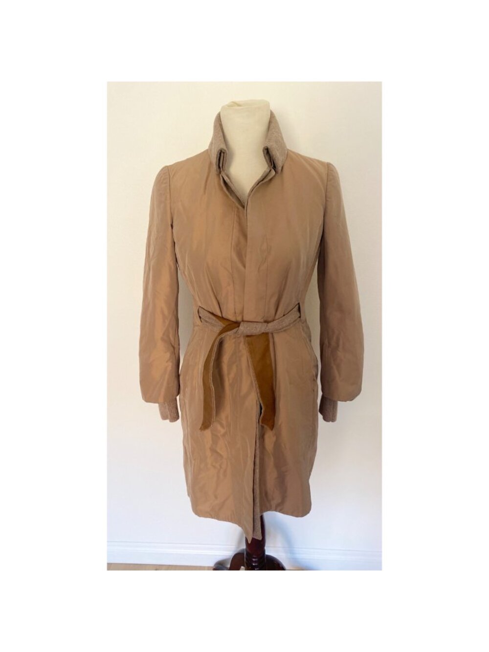 Brunello Cucinelli {size IT 42} Belted Lined Jacket Coat Tan Brown